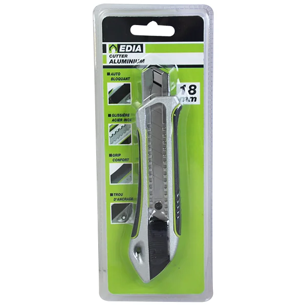 Cutter de sécurité rétractable Edia 18 mm en aluminium