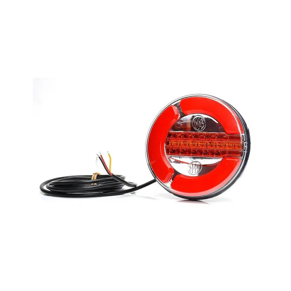 Feu arrière LED rond gauche et droit 12/24V avec clignotant à défilement – câble 2 mètres – Ø140 mm
