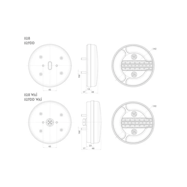 Feu arrière LED rond gauche et droit 12/24V avec clignotant à défilement – câble 2 mètres – Ø140 mm