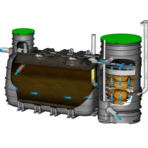 Fosse toutes eaux - Monoblock-3-6 V3 Biorock - sortie gravitaire - Capacité 6 E.H - 3000L