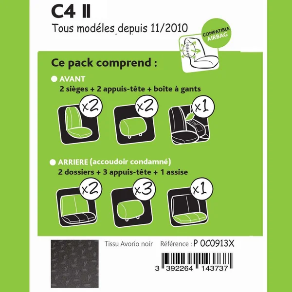 Housse sur Mesure PREMIUM pour CITROËN C4 II Berline, de 10/2010 à 12/2018