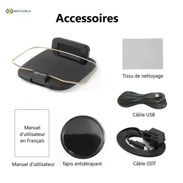HUD 3D Sans Film OBD2 GPS - Affichage Tête Haute Voiture