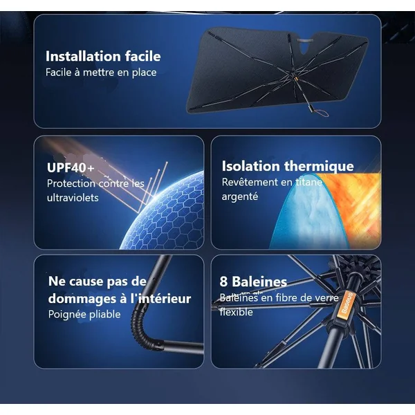 Pare Soleil Voiture Parapluie Anti-Rayures | -50% Chaleur | UPF 40+ Premium