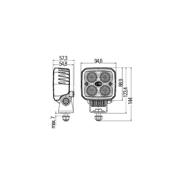 Projecteur de travail HELLA Q90 LED "THERMO PRO SERIES" pour éclairage à courte portée
